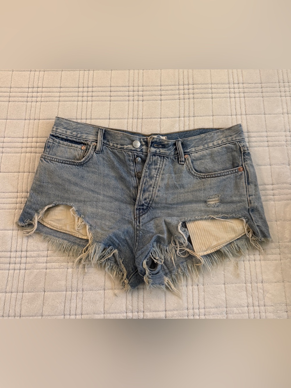We The Free Light Blue Distressed Denim Cutoff Shorts